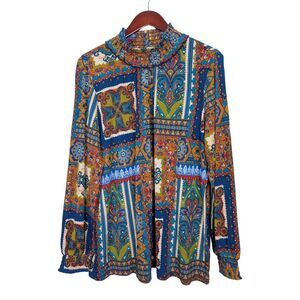 Susan Graver Printed Smock Mock Neck Long Sleeve Top